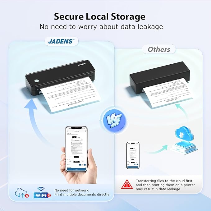 JADENS Bluetooth Thermal Printer, Support 8.5" X 11" US Letter, Portable Printers Wireless for Travel, Inkless Printer Compatible with iOS, Android, Mobile Printer for Home, Office, School-DeskLoop Office