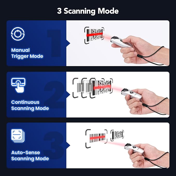 Eyoyo Bluetooth 2D&1D Barcode Scanner, Portable Wireless Mini but Powerful Barcode Reader with 2.4G Wireless&Bluetooth&USB Wired Connection, QR Code Scanner for Phone, Tablet PC-DeskLoop Office