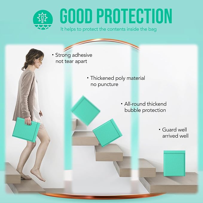 Fuxury Bubble Mailers 8.5x12 Inch Teal Padded Envelopes 40 Pack Large Bubble - Image 6