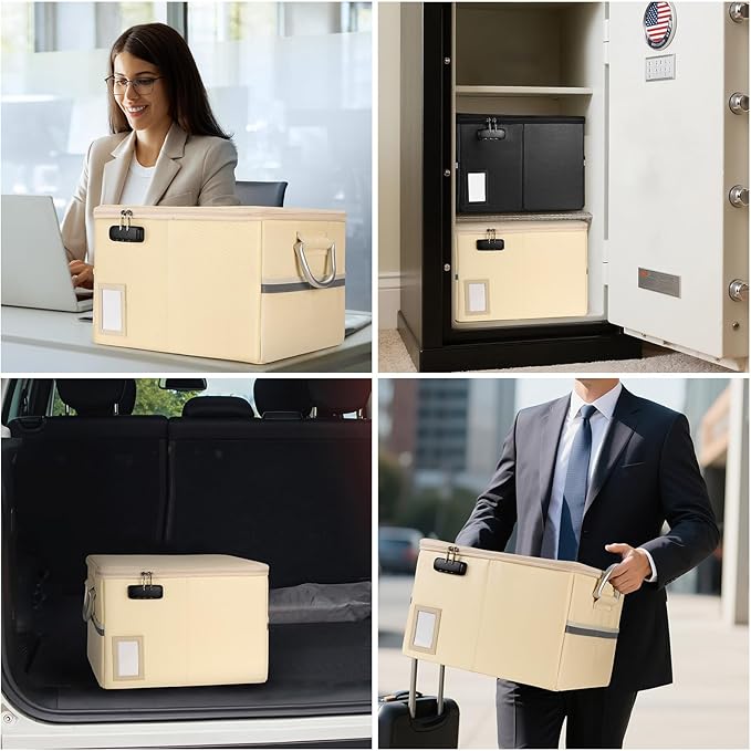 TOMKID Fireproof Document Box, Fire Proof Safe Box for Home Document Organizer with Lock, Fire Office Storage Cabinet for Hanging Letter/Legal Folder 16.1 x 12.9 x 11in (Off-white)-DeskLoop Office