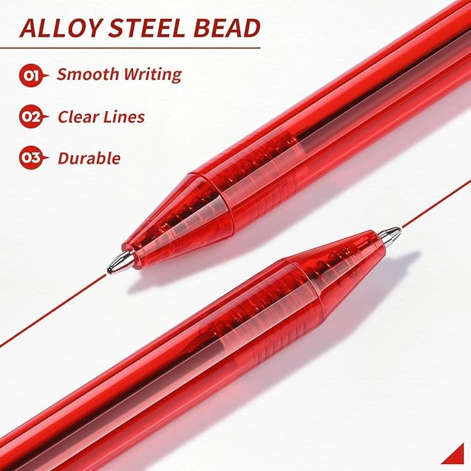 Red Pens Bulk, 16 Pack Retractable Ballpoint Pens Red Ink | 1.0mm Smooth - Image 3