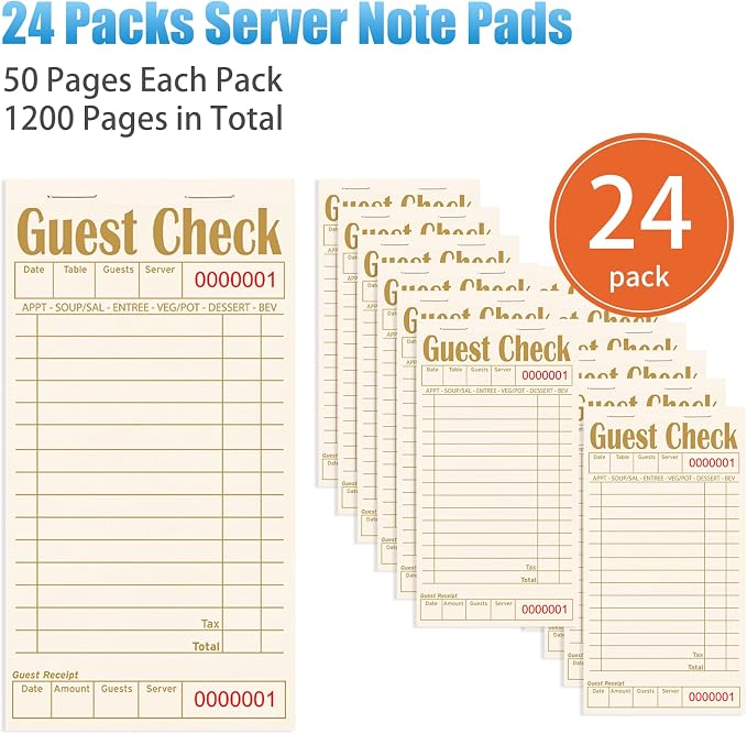 Guest Checks Books for Servers, Server Note Pads, 24 Pack, Natural Color Paper - Image 2