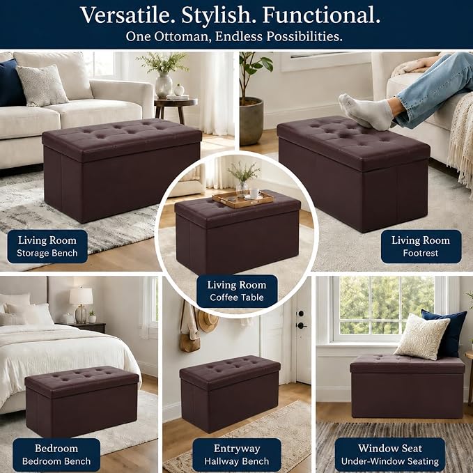 ALASDO 30 Inch Folding Storage Ottoman Bench - Image 6