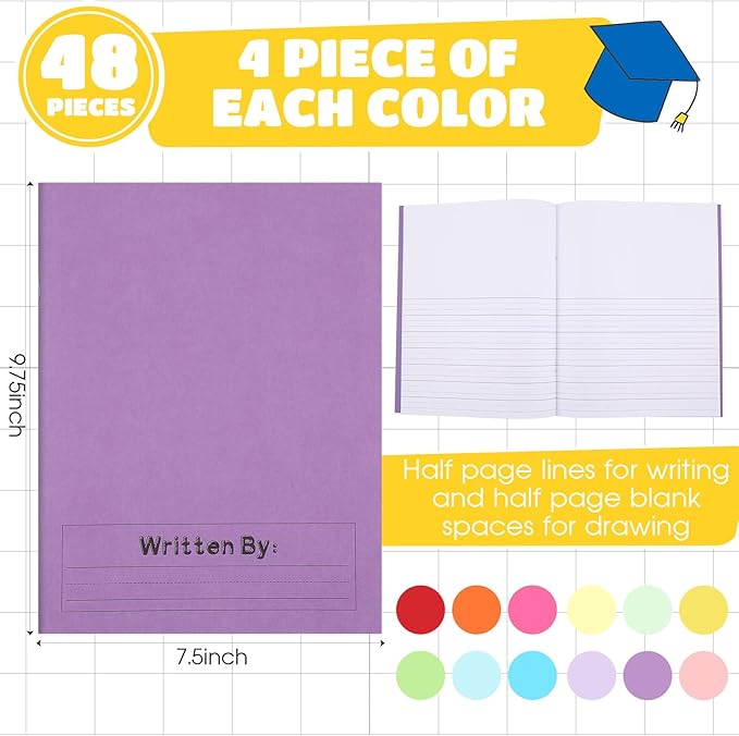 Henoyso 48 Pcs Primary Composition Notebook K-2 9 3/4 x 7 1/2 Inch Primary Journal, Back to School Supplies, Bulk Blank Writing Book for Kid to Write Draw Journal 60 Page Notebooks (Multicolored)-DeskLoop Office