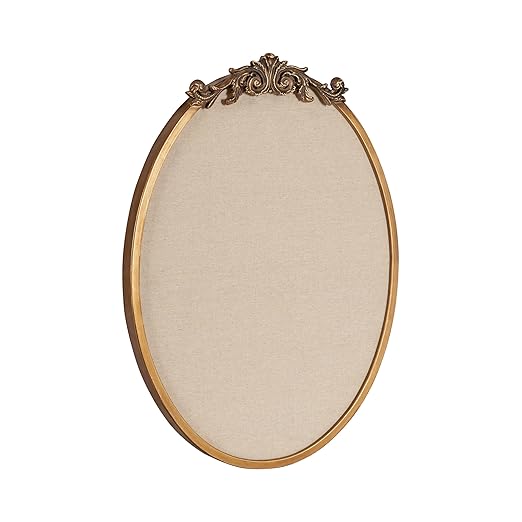 Kate and Laurel Arendahl Decorative Oval Pinboard, 18 x 24, Gold, Framed Round Ornate Vintage Cork Board for Use as Motivational Vision Board or Wall Organizer-DeskLoop Office