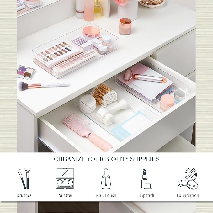STORi SimpleSort 3-Piece Stackable Clear Drawer Organizer, Wide Makeup Vanity - Image 3