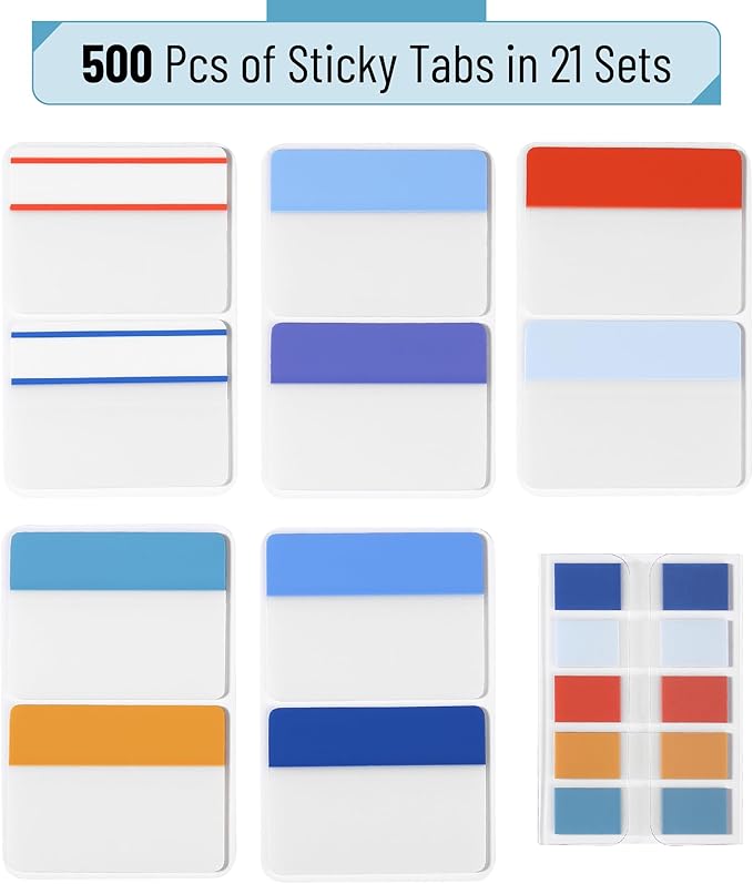 Mr. Pen- Sticky Index Tabs, 500 Pcs, 21 Sets, Colorful Sticky Tabs for Notebooks, Page Markers, Page Tabs for Binders, Page Tabs Sticky Tabs for Books, Notebook Tabs, Book Sticky Tabs for Notebooks-DeskLoop Office