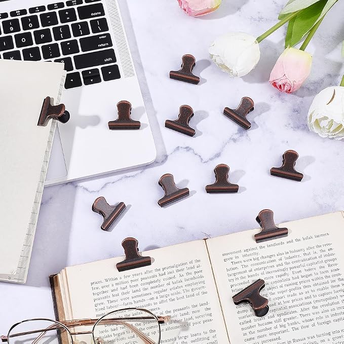 CRASPIRE 12Pcs Metal Food Bag Hinge Clips 1 Inch Small Vintage Binder Clips Red - Image 3