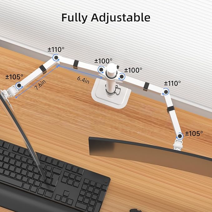 Suptek Dual Monitor Desk Mount, Adjustable Dual Monitor Arm for 2 Monitor Screens up to 38 inch, Extra Tall 15.75" Pole Monitor Stand for Desk, Holds up to 22 lbs,White(MD9442MW)-DeskLoop Office