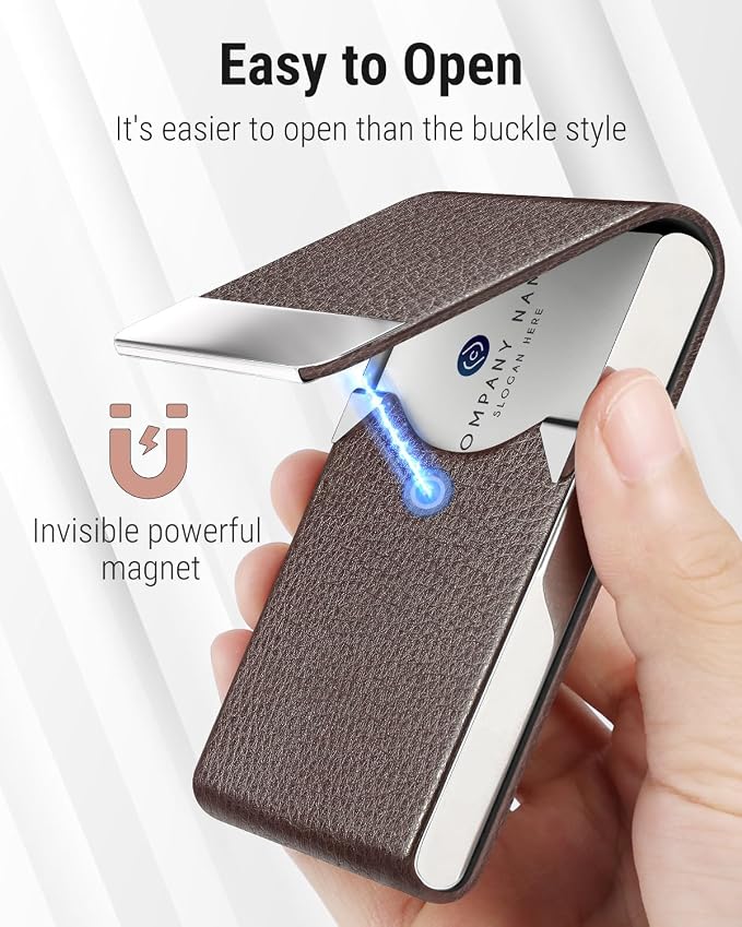 MaxGear Business Card Holder, PU Leather Business Card Case, Coffee | Stainless - Image 3