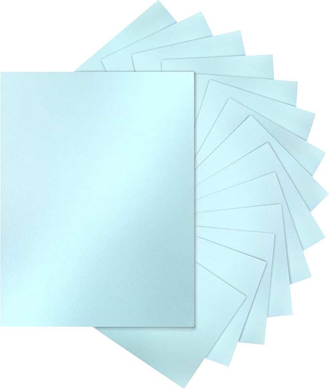120 Sheets Light Blue Shimmer Cardstock 8.5 x 11 Certificate Paper, 250gsm/92lb Thick Craft Paper Light Blue Card Stock for DIY Cards Making, Greeting Cards, Wedding Invitations, Menus-DeskLoop Office