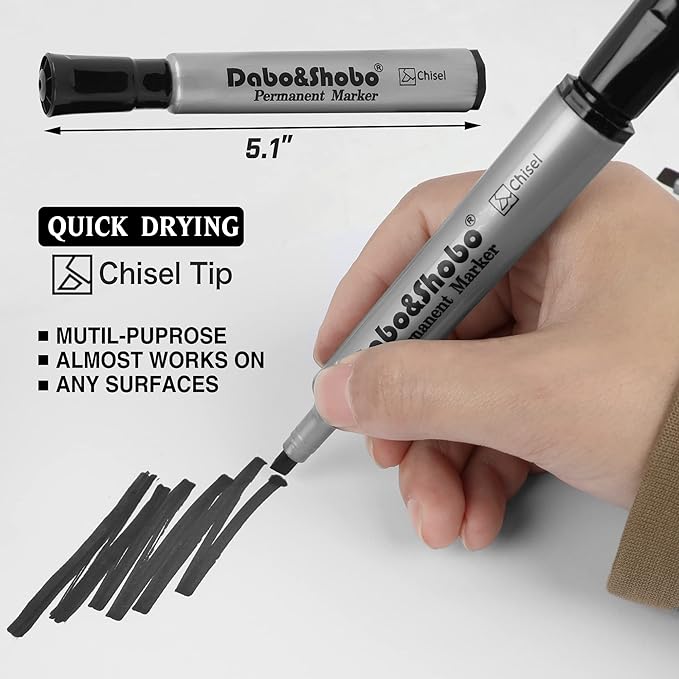 Dabo&Shobo 72 Pack Permanent Markers, Chisel Point, Quick Drying Ink, Black Permanent Markers, Works on Plastic,Wood,Stone,Metal and Glass for Doodling, Marking…-DeskLoop Office