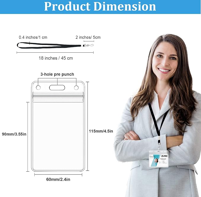 30Pcs Clear Plastic Vertical Name Tags Badge ID Card Holders and 30Pcs Flat - Image 2