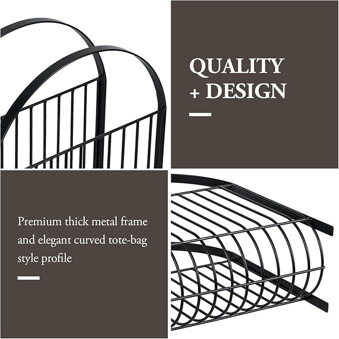 MyGift Deluxe Mid Century Metal Wire Magazine Rack in Matte Black Finish - Image 2