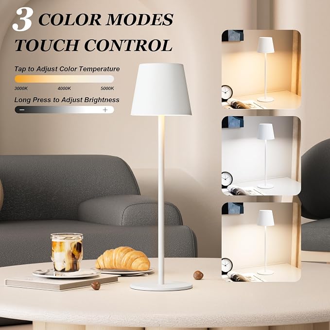 Kakanuo White Cordless Table Lamp Rechargeable - Image 2