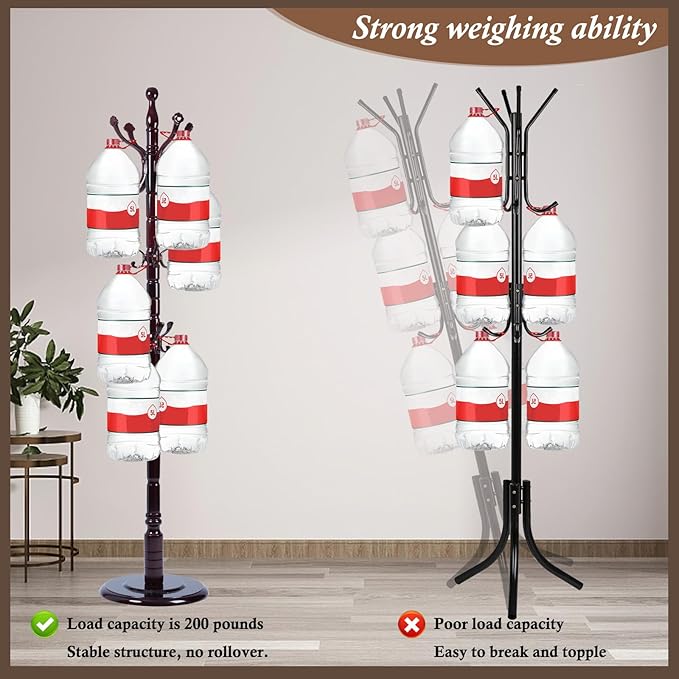 Wooden Coat Rack Freestanding, Vintage Coat Racks with Sturdy Round Base, Adjustable Height 37.40"-72.83" Entrance Coat Rack for Bedroom Living Room Entryway (Rosewood Ruyi Hook)-DeskLoop Office