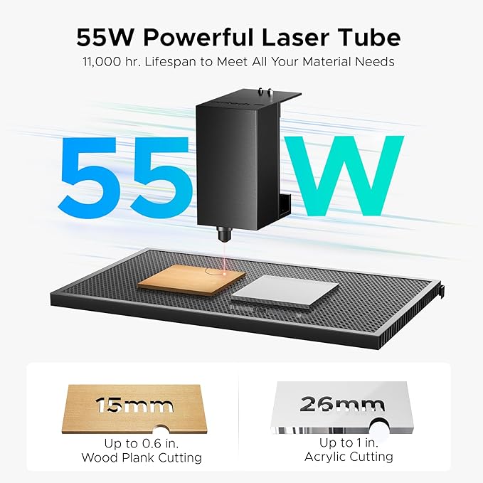 OMTech Polar+ 55W CO2 Laser Engraver Cutter with LightBurn, 20"x12" Work Area, 5MP Camera, Dual Rotary Axes, 500mm/s Speed, with Water Pump, Laser Cutting Machine for Wood Acrylic Glass More-DeskLoop Office