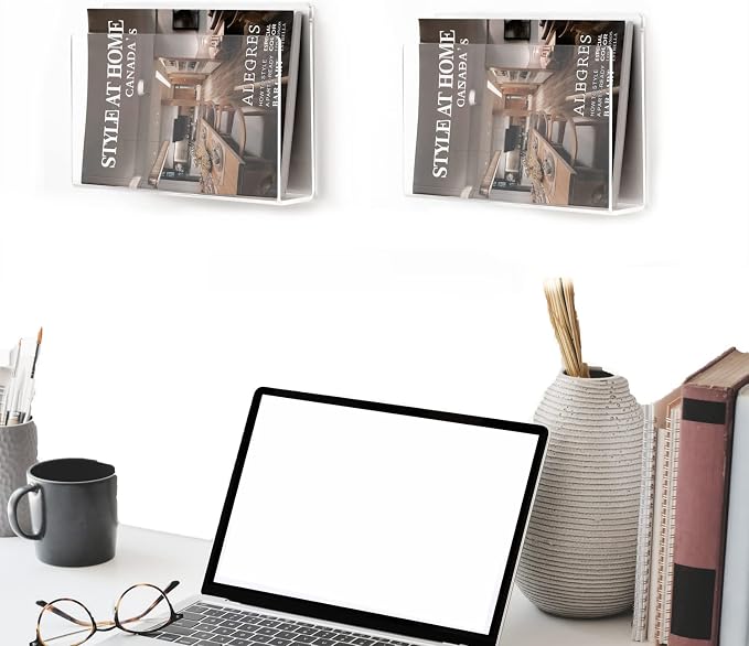 2 Pcs Magazine Holder, Wall Mount Clear Acrylic Magazine Rack, Organizer Folder - Image 5