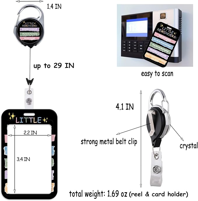 Cute Black ID Badge Holder Cool Preppy School Work Heavy Duty Retractable Badge - Image 5