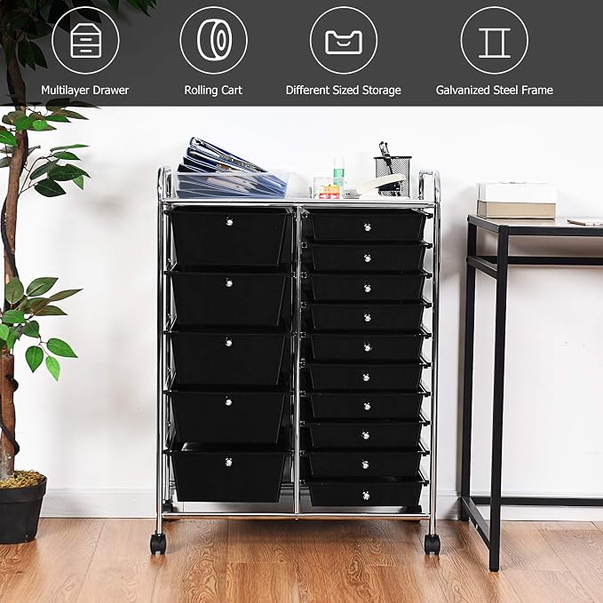 GOFLAME 15-Drawer Rolling Storage Cart, Craft Storage Cart - Image 4