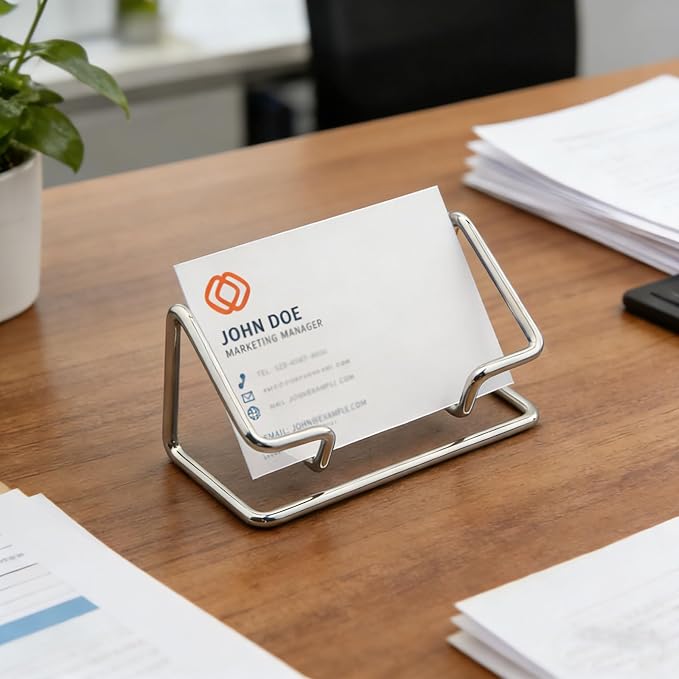 2 Pack Minimalist Metal Business Card Holder, Simple Wire Frame Desktop - Image 2