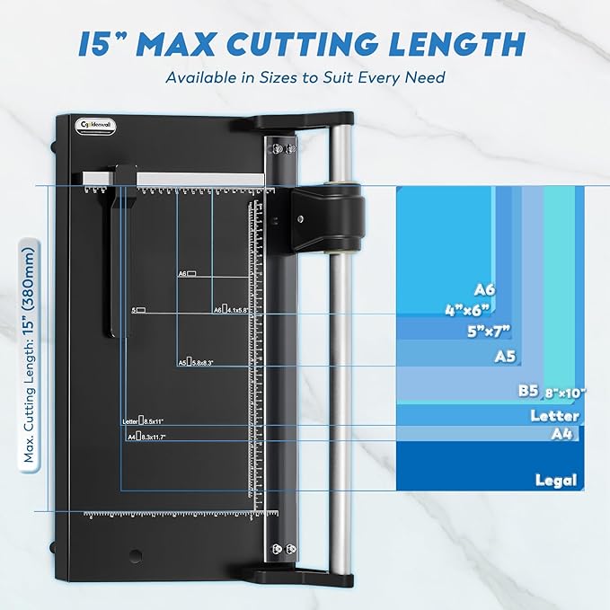 CGOLDENWALL A4 Rotary Paper Trimmer, 12 Sheets, w/Extra Blade & Gloves, for Cardstock Photo, Heavy Duty Paper Cutter for Offices Schools Crafts (14.9 Inch Cut Length)-DeskLoop Office