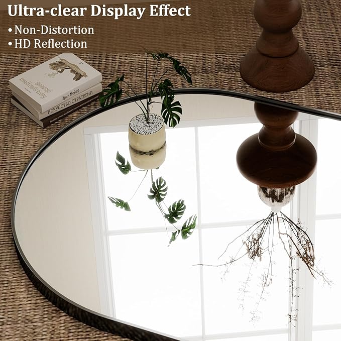 GLSLAND 72" x 44" Arched Full Length Mirror - Oversized Aluminum Alloy Frame Full Body Floor Mirrors with Stand Wall Mounted for Bedroom/Living Room, Black-DeskLoop Office