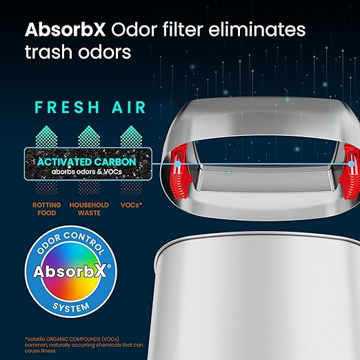 iTouchless 13 Gallon Open Top Kitchen Trash Can Recycling Bin with Double Odor Filters, Oval Commercial Grade Stainless Steel Trashcan for Home Office Work Bedroom Living Room Garage-DeskLoop Office