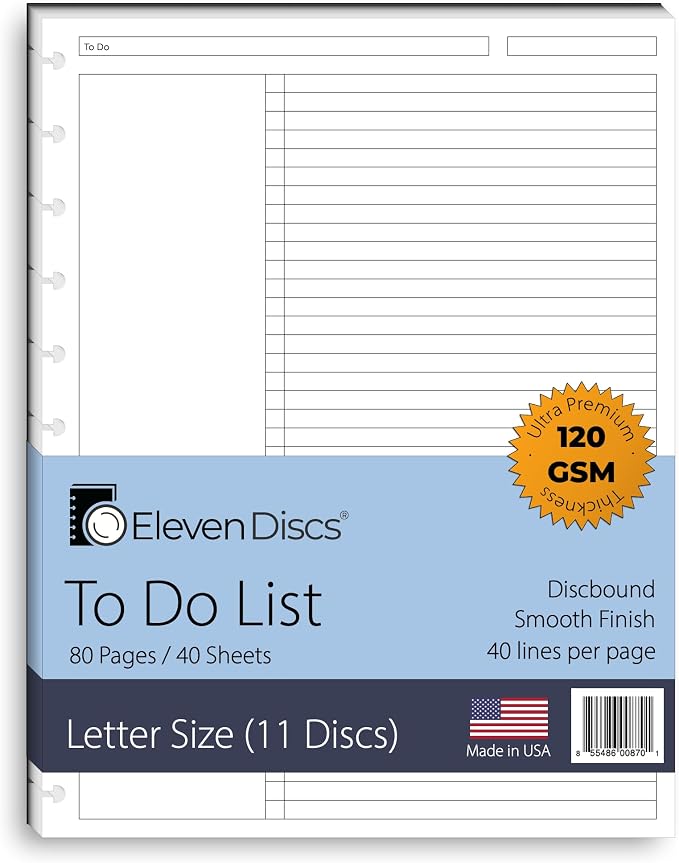Eleven Discs Discbound Paper, Letter Size To Do List Sheets by ElevenDiscs