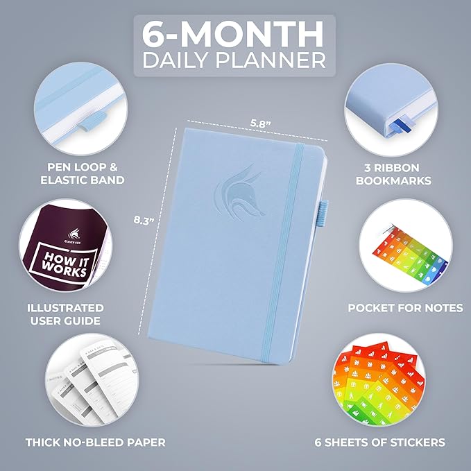 Clever Fox Daily Planner – Undated Planning Notebook with Hourly Schedule & To-Do List – Personal Day Task & Work Organizer, 6 Months (Periwinkle)-DeskLoop Office