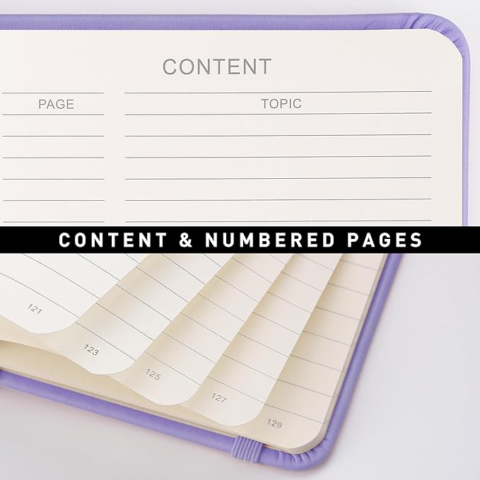 RETTACY Lined Journal Notebook, 192 Numbered Pages, A5 Medium Size (5.7'' x 8.3''), for Men & Women, Journaling, Writing, Work & Office, Leather Hardcover, 100 GSM Thick Paper (Purple)-DeskLoop Office