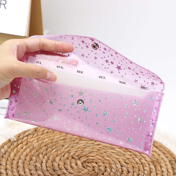 Cash Envelope Wallet 6-Tab Divider Pockets Cash Stuffing Envelopes Glitter PVC - Image 2