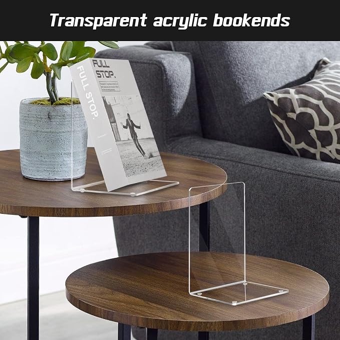 HappyHapi Acrylic Bookends for Shelves, Decorative Book Holder for Home Library - Image 3