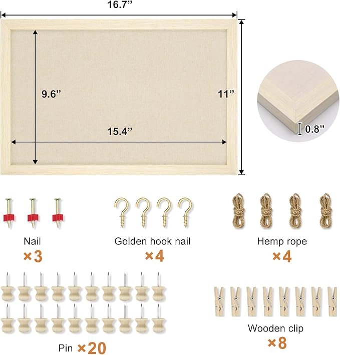 Egofine Cork Board Bulletin Board with Linen, 16x11 Wood Frame Pin Board Wall Decor, 2 Pack Cork Boards for Walls, Hanging Horizontal or Vertically for Office Home Decor School Kitchen, Natural Wood-DeskLoop Office