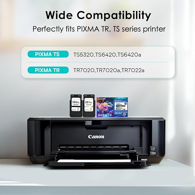 Certified Sustainable Ink Cartridge Replacement for Canon 260 261 260XL 261XL PG-260 CL-261XL Black and Color Combo 2 Pack Compatible for PIXMA TS6420 TS6420a TR7020 TR7020a TR7022a Printer-DeskLoop Office