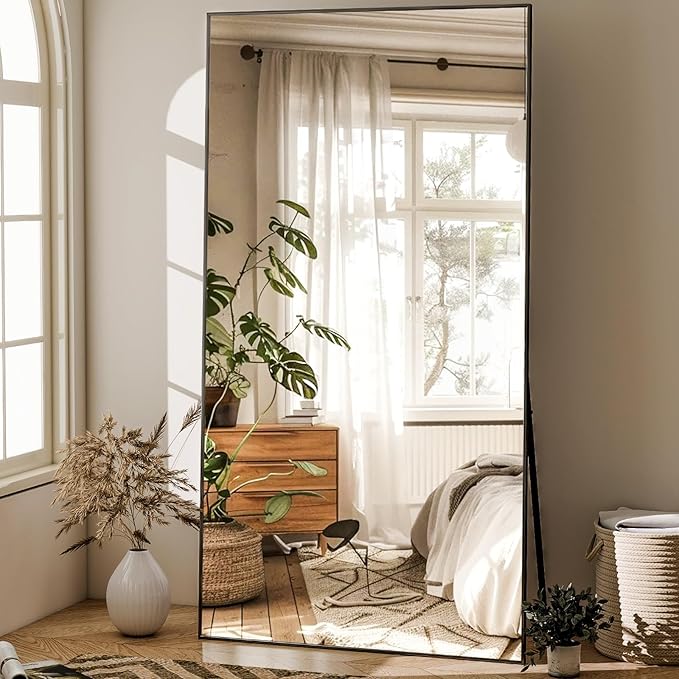 GLSLAND 71"x31" Full Length Mirror Extra Large Hanging or Leaning Rectangle Mirror Aluminum Alloy Thin Frame Bedroom Floor Dressing,Black-DeskLoop Office