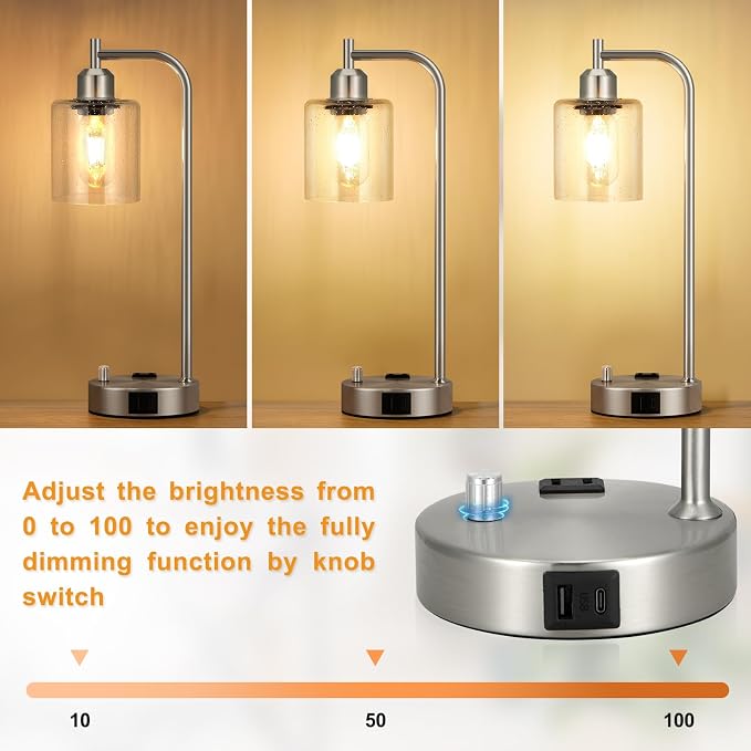 Industrial Table Lamps for Bedrooms Set of 2 - Image 2