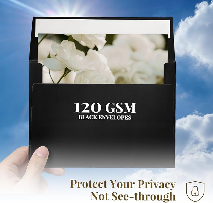 100 Pack Black A2 Envelopes Self Seal, Goefun 120 GSM Printable 4.375 x 5.75 - Image 6