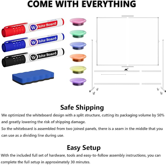 Large Rolling Whiteboard on Wheels - Image 7