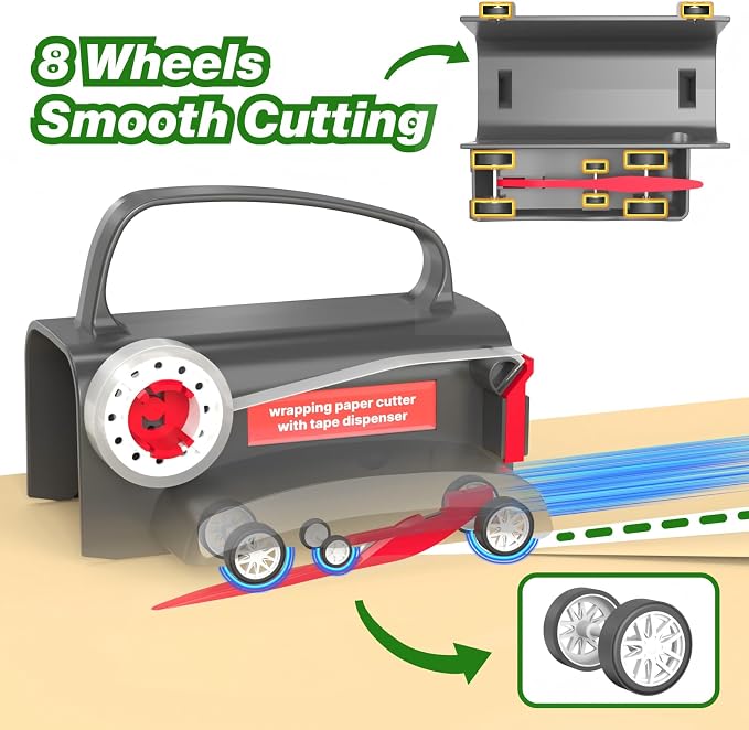 Wraprocut Wheel Wrapping Paper Cutter & Tape Dispenser - Image 3