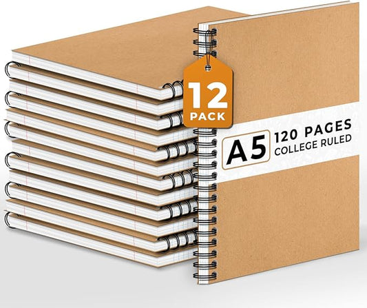 12 Pack Lined Journal Spiral Notebook College Ruled, 5.8 x 8.3, 120 Pages (60 Sheets), 100 GSM Thick Paper Notebooks, Daily Writing Journals for Men and Women, Work, Office & School Supplies-DeskLoop Office