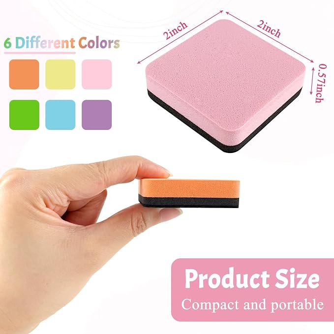 6 Pack Dry Erase Erasers, 2 x 2 Inches Magnetic Whiteboard Eraser Cleaner - Image 2