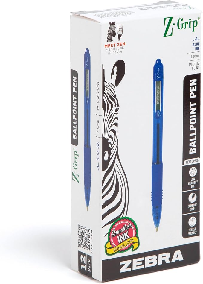 Zebra Pen Z-Grip Retractable Ballpoint Pen, Smooth-Flowing Blue Ink, 1.0mm by ZebraPen