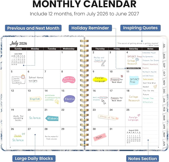 Planner 2026-2027, Hardcover Monthly and Weekly Academic Planner July 2026 - Image 2