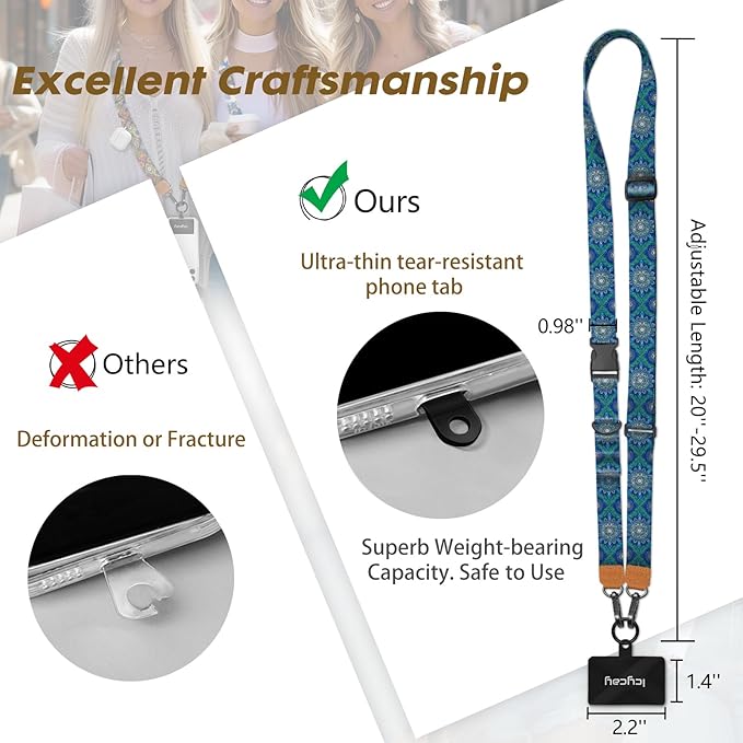 Icycay Phone Lanyard Crossbody, Boho Blue Cell Phone Strap - Image 5