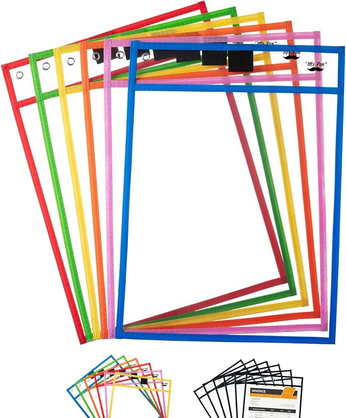 Mr. Pen- Reusable Dry Erase Pocket Sleeves, 6 Pack, Colorful | Clear Plastic by MrPen