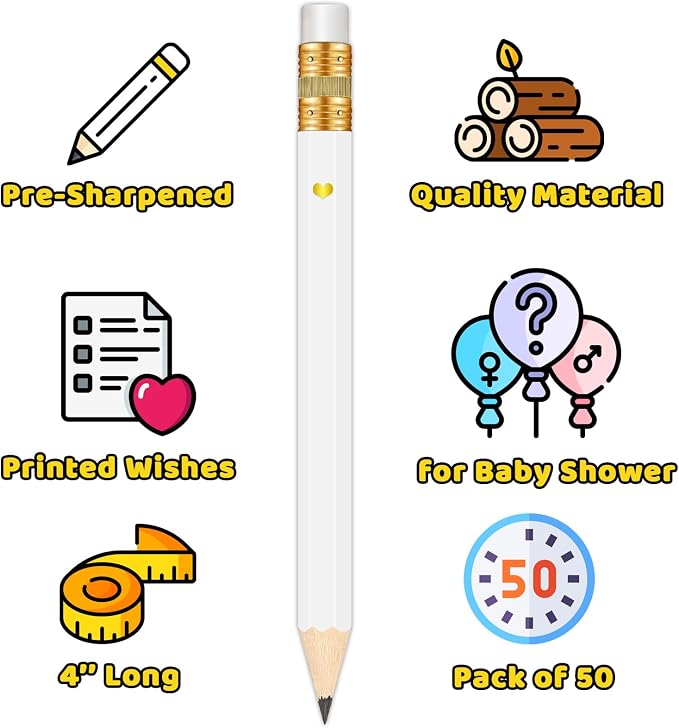 50Pcs - Baby Shower Sharpened Half Pencils - Image 3