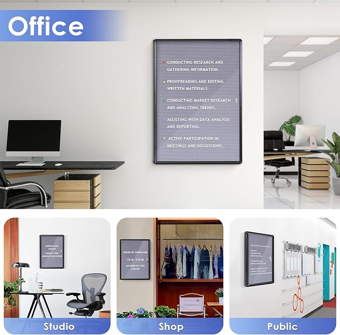 S SWANCROWN Enclosed Bulletin Board with Locking Door 26x20 in, Lockable Felt Letter Board Sign Tamperproof Message Board for Office School Home, Black Aluminum Frame, Grey-DeskLoop Office