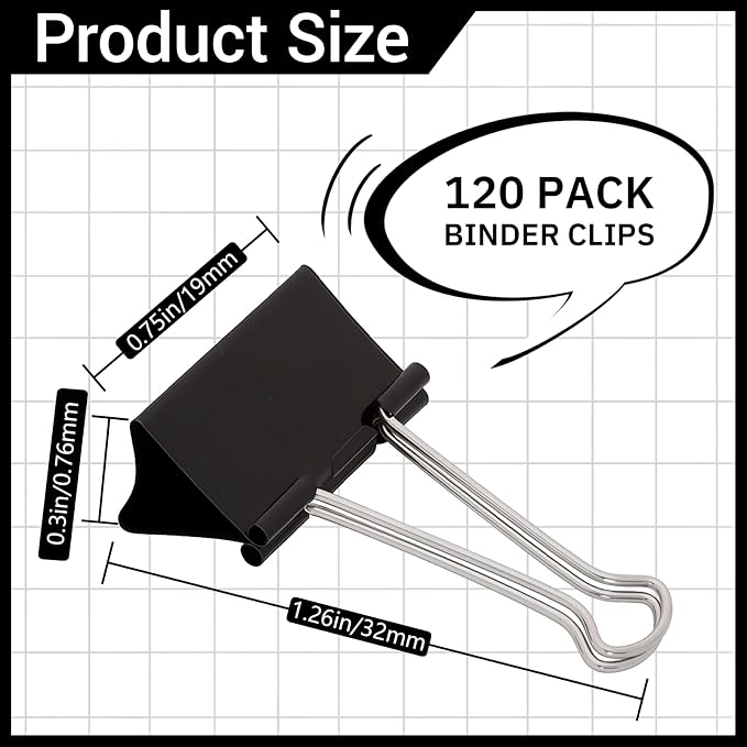 120 Pcs Small Binder Clips Black, 0.75in/19mm Mini Binder Paper Clips, Paper - Image 3