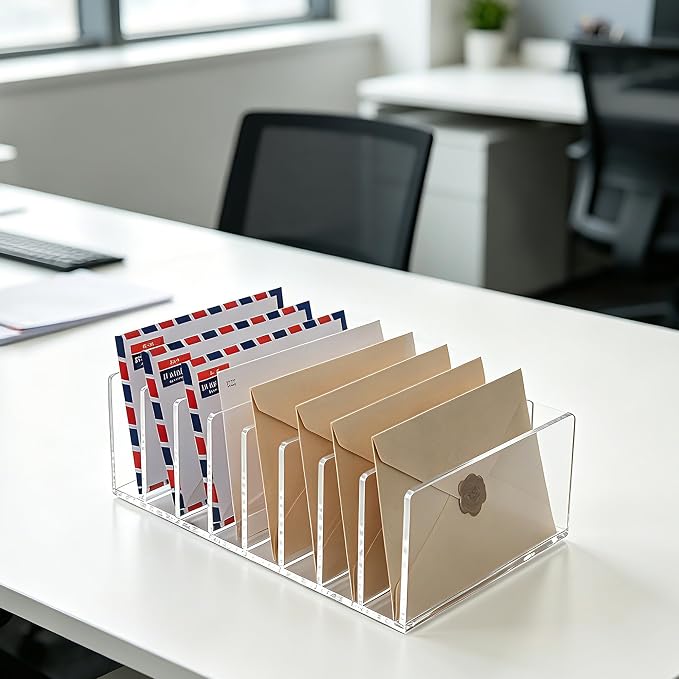 8 Compartments Clear Acrylic Mail Holder – Vertical Letter Sorter & - Image 3